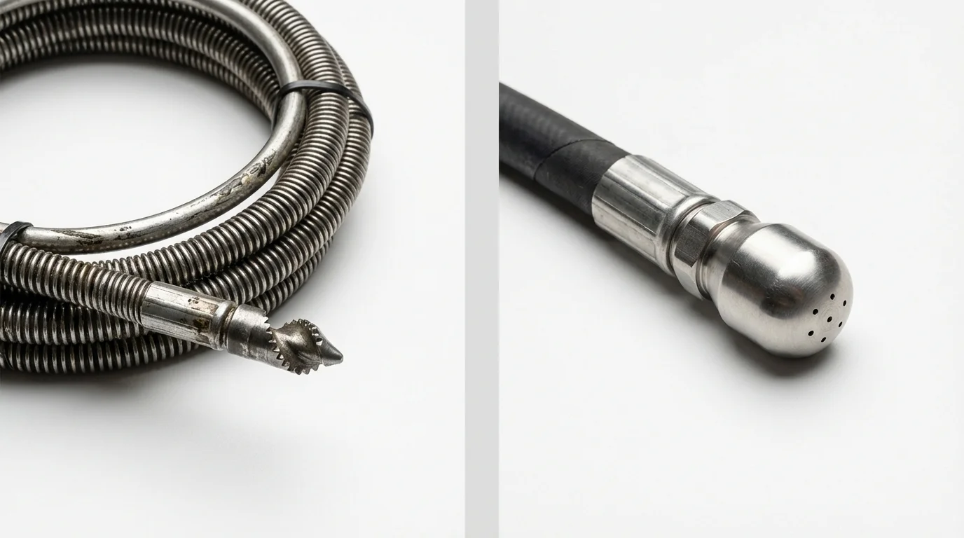 Drain snake cable and hydro jetting nozzle used for drain cleaning in Stanford, MT