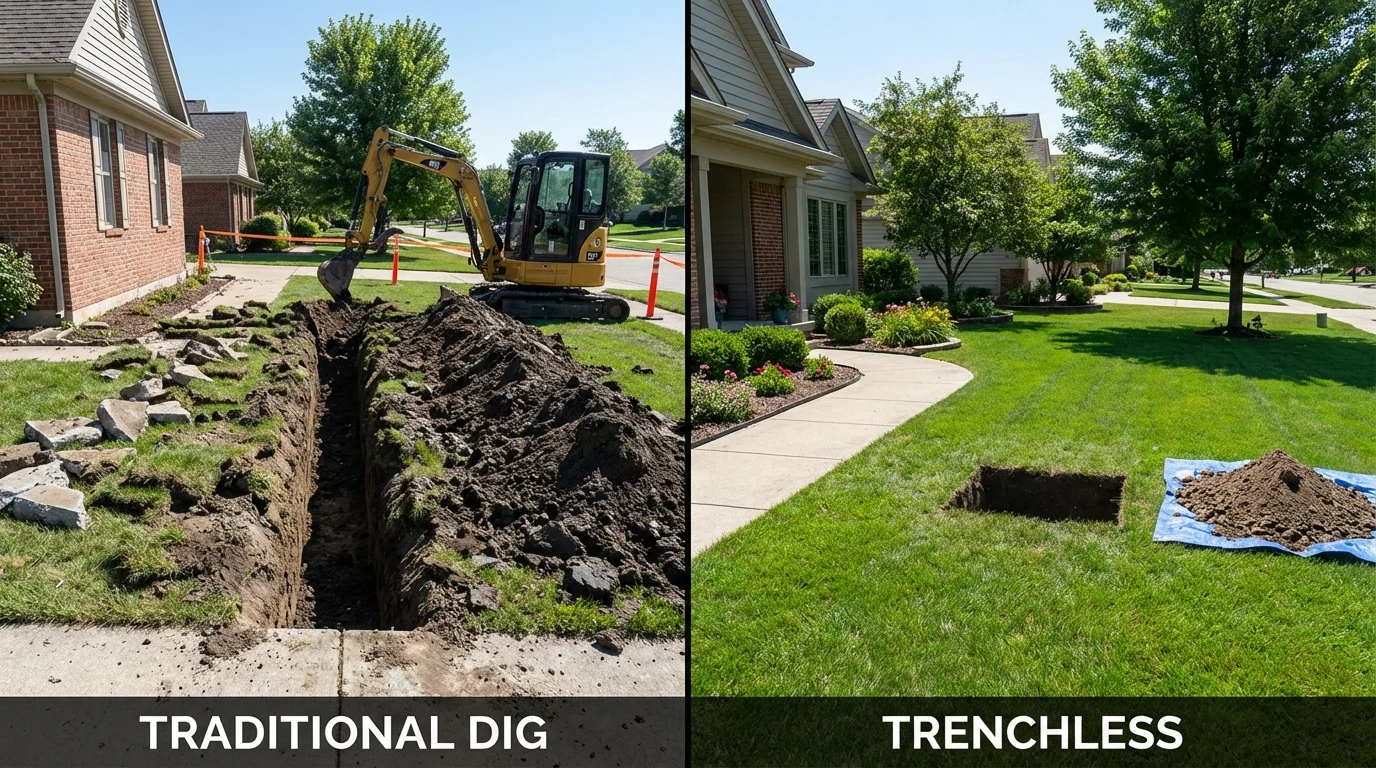 Trenchless sewer repair with minimal yard damage versus traditional excavation in Stanford, MT